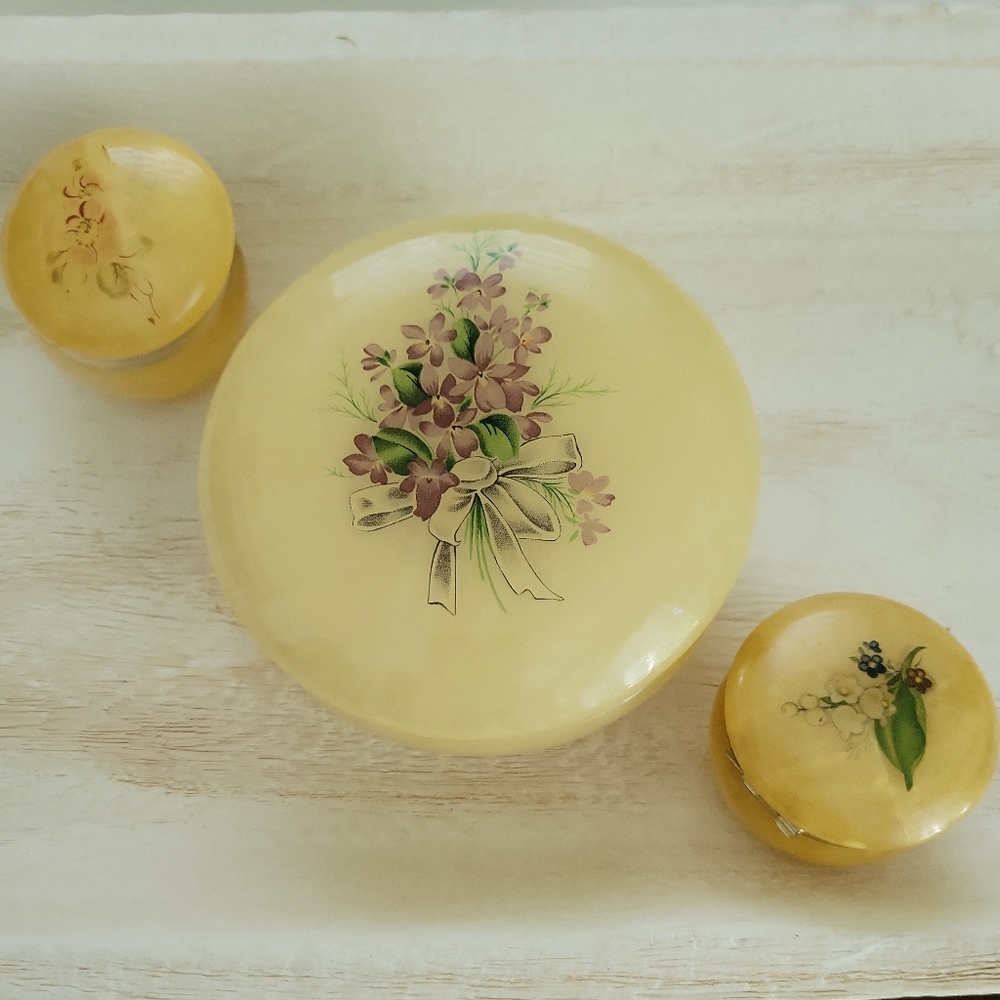 3 Alabaster Trinket Boxes Collection.